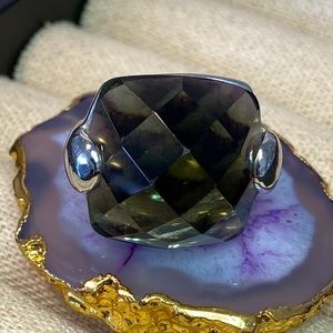 Lia Sophia Smokey Green Faceted Costume Cocktail Ring size 5